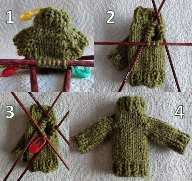 Billedvejledning til mini sweater med billed 1 og 2 og 3 og 4